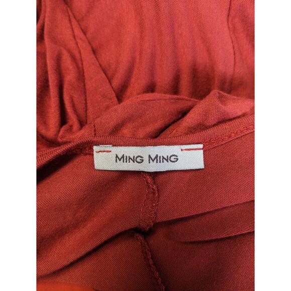 Ming Ming Size Medium Handkerchief Hem Shift Dress Red Orange Colorblock V Neck - Picture 12 of 13